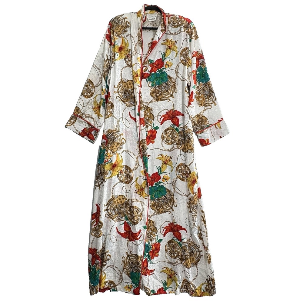 Vtg MARY McFADDEN Women Shoulder Pads Pocket Peignoir Robe Sz M Multicolor 93-20